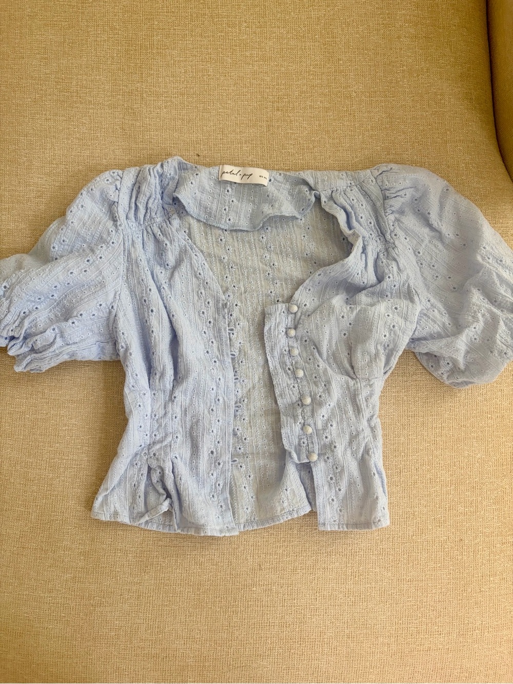 Petal & Pup Light Blue Eyelet Puff-Sleeve Women’s Blouse